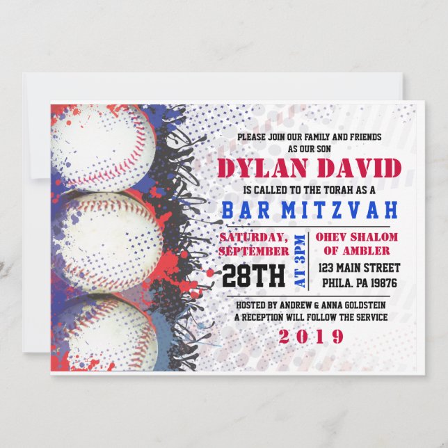 BASEBALL Splatter Bar Bat Mitzvah Convite (Frente)