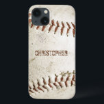 Baseball Vintage Personalizado<br><div class="desc">Uma foto de uma bola de beisebol vintage vestida fornece o fundo dessa capas de iphone personalizada. Adicione o seu nome a fontes de sans serif amargas em apuros numa sombra de castanho avermelhado que corresponda à costura. Ideal para o fã de beisebol ou esporte na sua lista de presentes....</div>