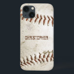 Baseball Vintage Personalizado<br><div class="desc">Uma foto de uma bola de beisebol vintage vestida fornece o fundo dessa capas de iphone personalizada. Adicione o seu nome a fontes de sans serif amargas em apuros numa sombra de castanho avermelhado que corresponda à costura. Ideal para o fã de beisebol ou esporte na sua lista de presentes....</div>