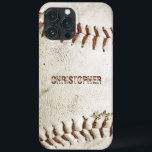 Baseball Vintage Personalizado<br><div class="desc">Uma foto de uma bola de beisebol vintage vestida fornece o fundo dessa capas de iphone personalizada. Adicione o seu nome a fontes de sans serif amargas em apuros numa sombra de castanho avermelhado que corresponda à costura. Ideal para o fã de beisebol ou esporte na sua lista de presentes....</div>