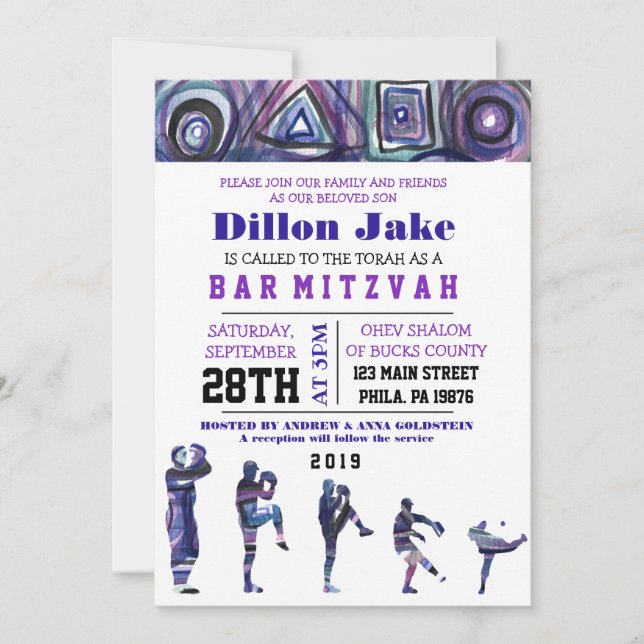 BASEBALL WATERCOLOR Bar Mitzvah Convite (Frente)
