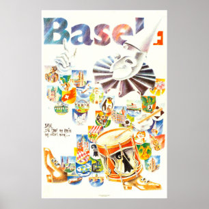 Basileia, Die stadt am Rhein, Suisse, Poster de vi