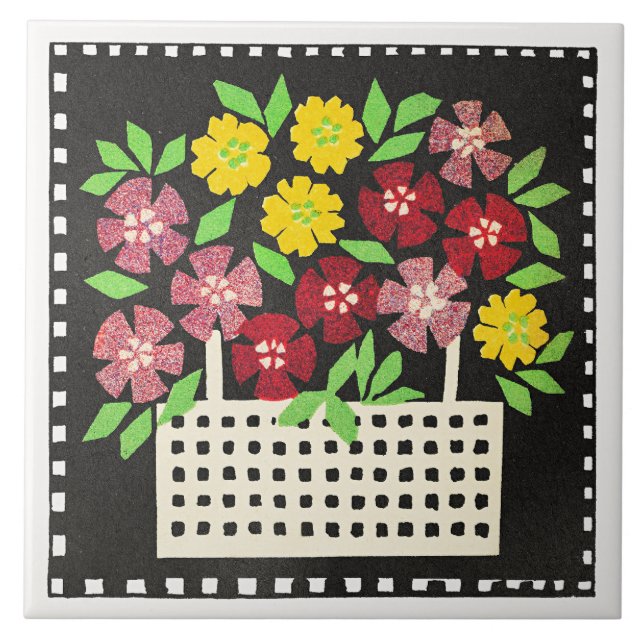 Basket of Flowers, red and yellow, (Frente)