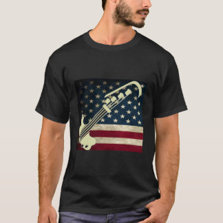 Bass Guitar Us Flag T-Shirt Bass Player Camiseta