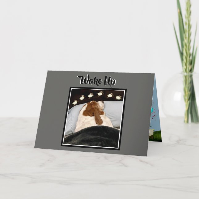 Basset "Counting Sheep" No Cartão De Aniversário E (Frente)