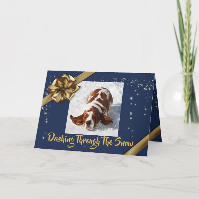 Basset em neve no cartão de Natal (Frente)