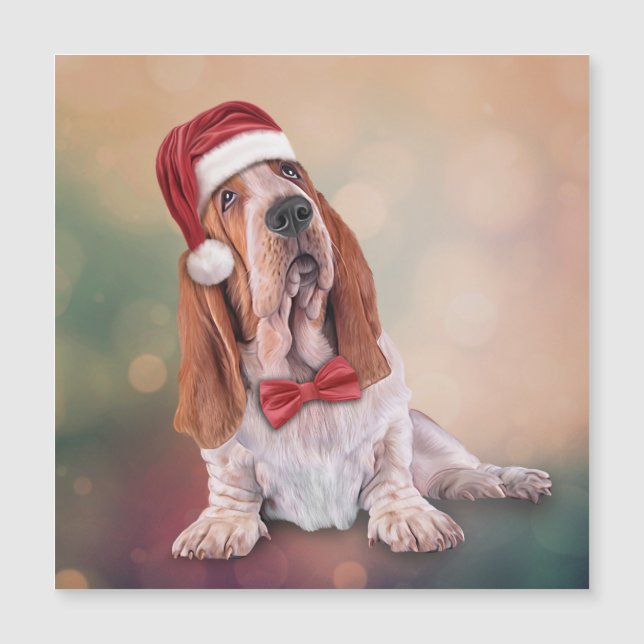 Basset Hound no chapéu vermelho de Papai Noel (Frente)