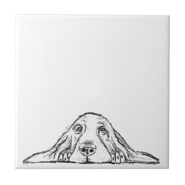 basset hound preto branco simples olhos de cachorr (Frente)