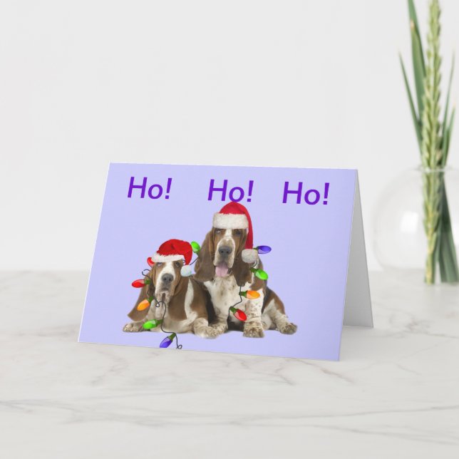 Basset Hounds Ho Ho Ho Feliz Cartões De Natal (Frente)