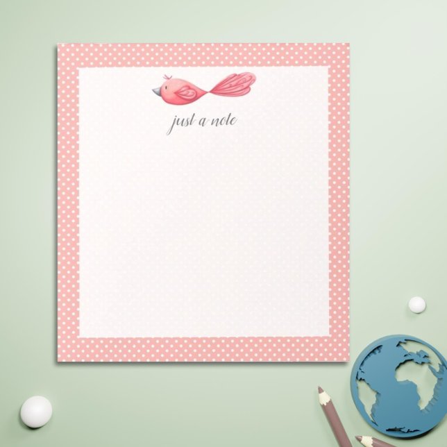 Basta um Bloco de Notas de Bolinhas Branco Cor-de- (Cute Pink Bird Notepad for Teachers and Back to School)