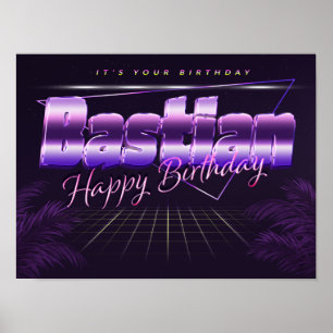 Bastian Name Vorname lila retro Poster Geburtstag