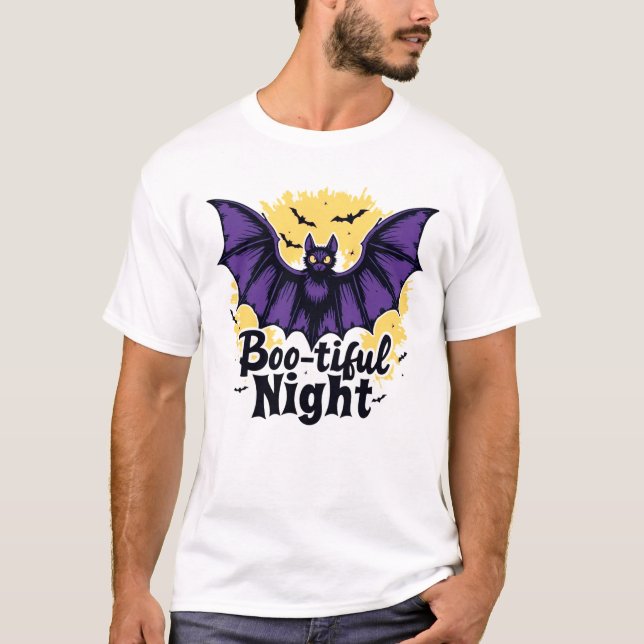 Bat Assustador em Bela Camiseta Noturna (Frente)