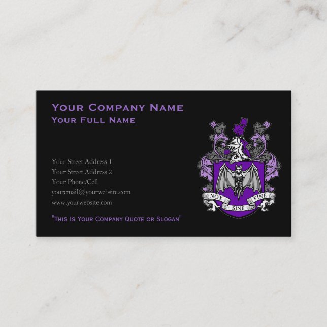 Bat Crest Purple - Cartão de visita (Personalizar) (Frente)