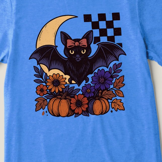 Bat De Halloween Com Estética Gótica Da Lua (This retro Halloween bat design captures spooky charm with a gothic twist.)