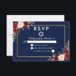 Bat Mitzvah Blue Burgundy RSVP Dourado Floral<br><div class="desc">Watercolor Burgundy Marsala Blue Floral Dourado Bat Mitzvah RSVP Card</div>