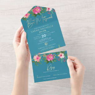 Bat Mitzvah Blue Dourada Script Floral Watercolor