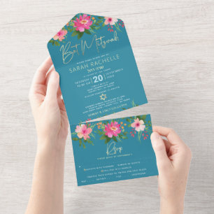 Bat Mitzvah Blue Dourada Type Floral Watercolor Pa