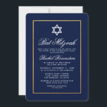 Bat Mitzvah Blue e Dourado Convite<br><div class="desc">Bat Mitzvah Blue e Dourado Cartão de Convite</div>