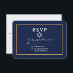 Bat Mitzvah Blue e RSVP Dourada<br><div class="desc">Cartão RSVP Azul Bat Mitzvah e Dourado</div>