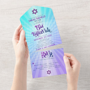 Bat Mitzvah Boho Retro Azul Gradiente Roxo