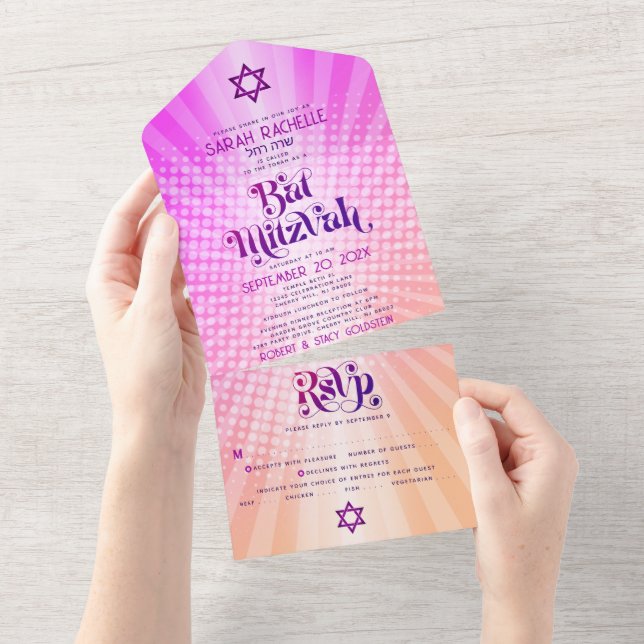 Bat Mitzvah Boho Retro Rosa Laranja Gradiente Ousa (Aba destacável)
