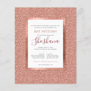 Bat Mitzvah Budget Rosa Dourado Glitter Convite