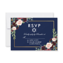 Bat Mitzvah Burgundy Blue Floral Dourado RSVP