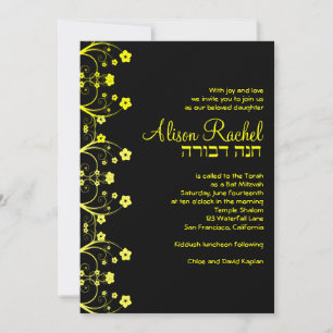 Bat Mitzvah Convite Alison Rachel Black Yellow