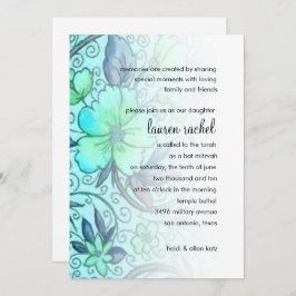 Bat Mitzvah Convite Azul Floral Doce