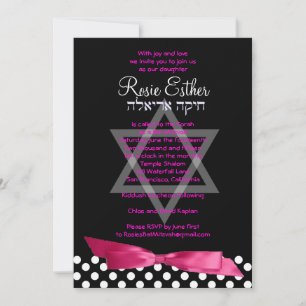 Bat Mitzvah Convite Fita Rosa Preta