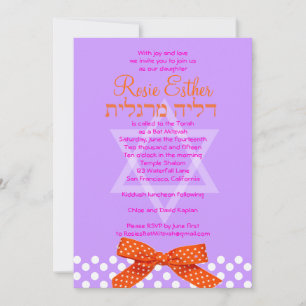 Bat Mitzvah Convite Laranja Fita Roxo