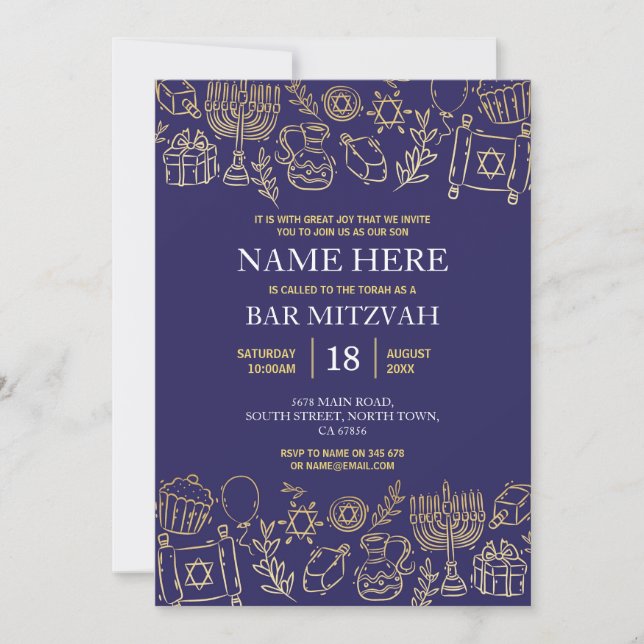 Bat Mitzvah Convite Marinho Judeu Estrela Azul Dou (Frente)