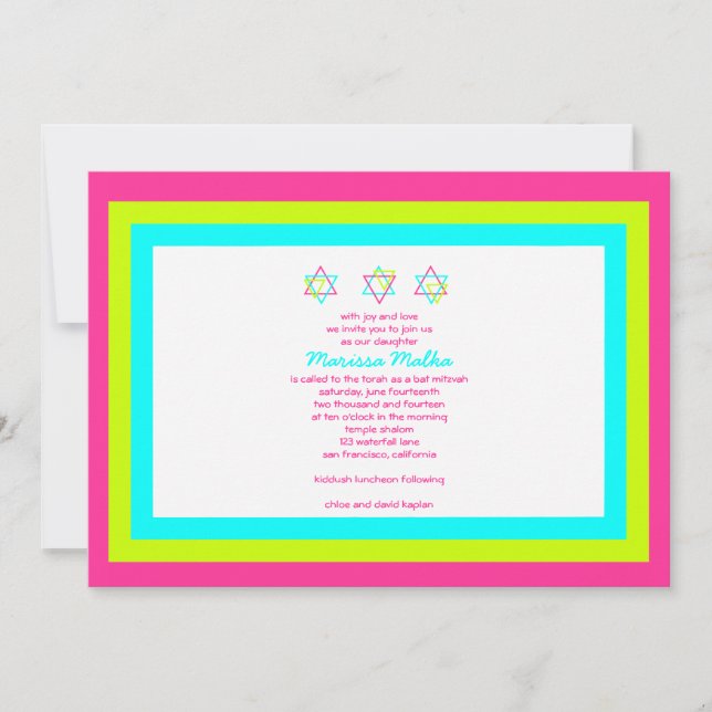 Bat Mitzvah Convite Marissa Malka Azul Rosa (Frente)