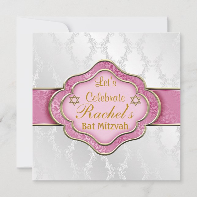 Bat Mitzvah CONVITE PINK ELEGANTE BRANCO (Frente)