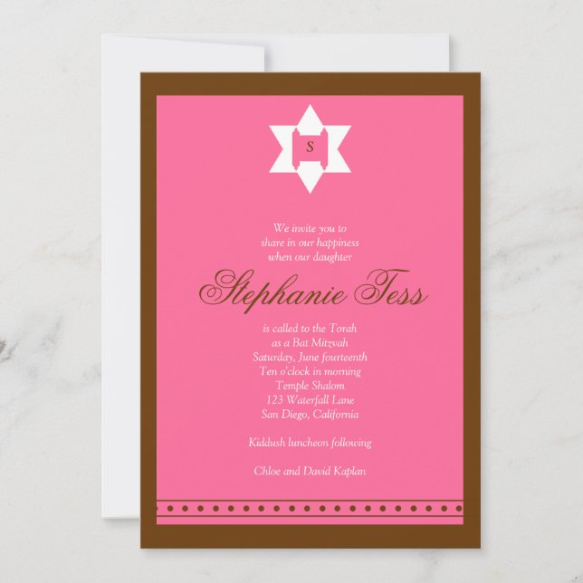 Bat Mitzvah Convite Stephanie Tess Star Torah (Frente)
