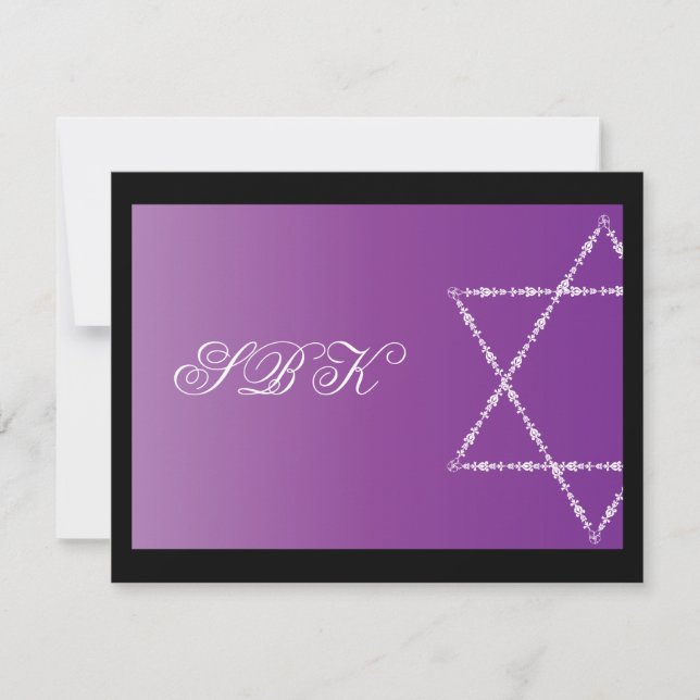 Bat Mitzvah Convite Sydney Blair Purple RSVP (Frente)