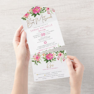 Bat Mitzvah Dourado Tipo Pink Floral Watercolor Pa