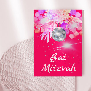 Bat Mitzvah Floral Pink Disco Ball Convite