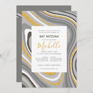Bat Mitzvah Modern Glitter Agate Convite