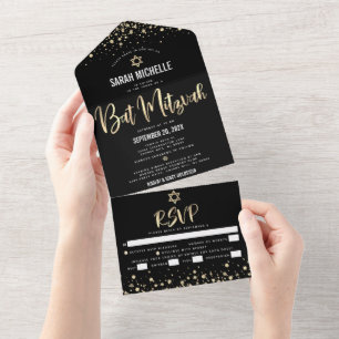 Bat Mitzvah Moderno Dourado Preto Brilho Letra de