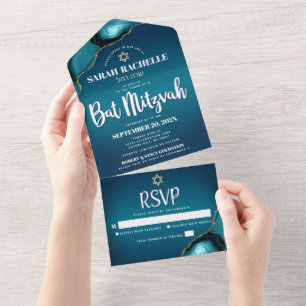 Bat Mitzvah Moderno Turquesa Ombre Ágata Script