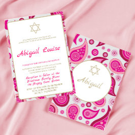 Bat Mitzvah Pink Padrão Moderno Convite