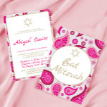 Bat Mitzvah Pink Star do Convite Moderno David<br><div class="desc">Marque a cena para uma celebração moderna do tema. Rosa é a cor de fundo para esta elegante design Bat Mitzvah personalizada paisley. Altere facilmente as informações para o seu próprio convite personalizado. De uma gama de papéis de carta personalizados dos Designs Finos de Chessie.</div>