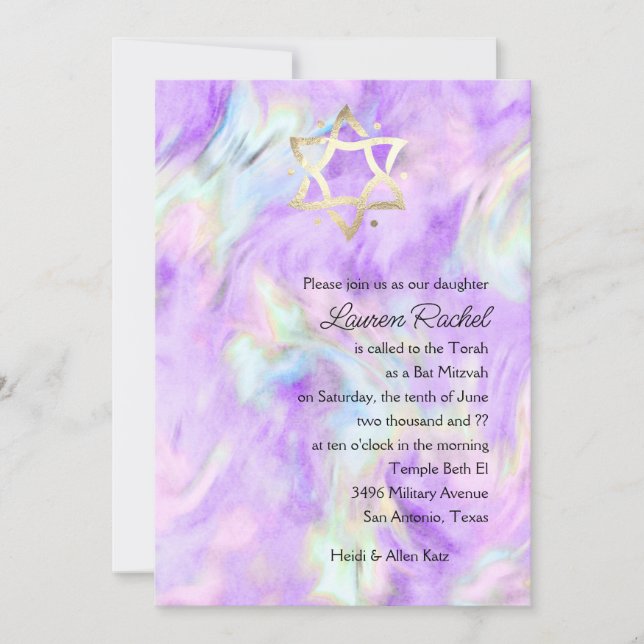Bat Mitzvah Purple Tie Dye Design Convite (Frente)