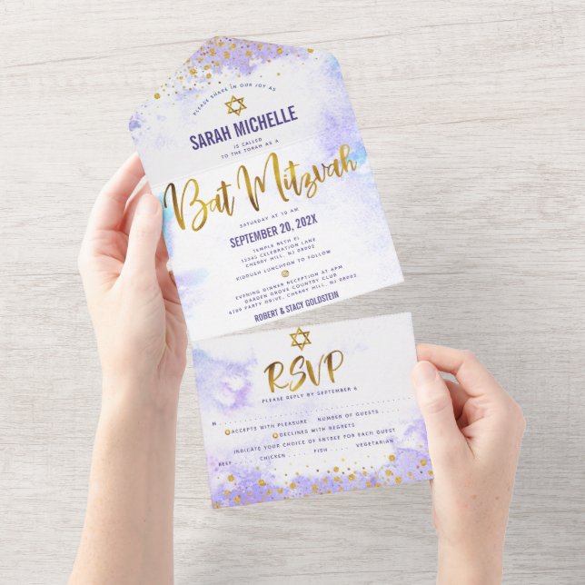 Bat Mitzvah Purple Watercolor Party (Aba destacável)