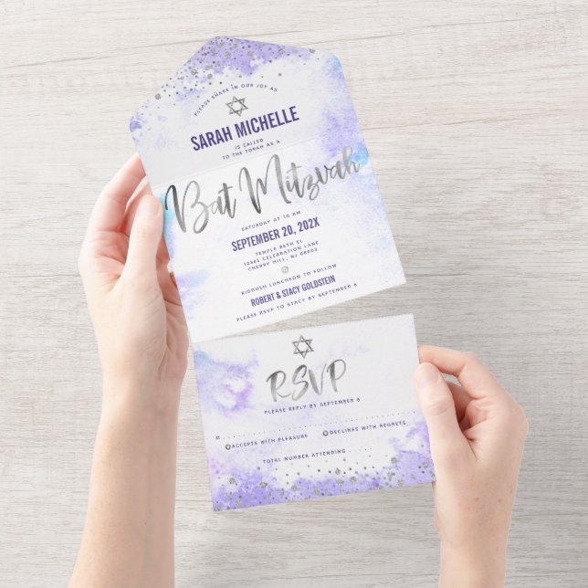 Bat Mitzvah Purple Watercolor Script Modern (Aba destacável)