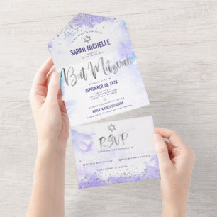 Bat Mitzvah Purple Watercolor Script Modern