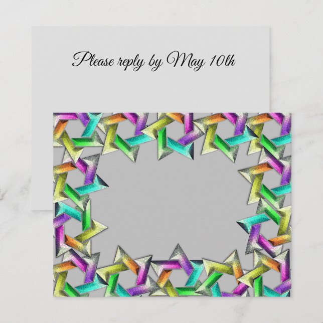 Bat Mitzvah Rainbow Star Any Color RSVP (Frente/Verso)