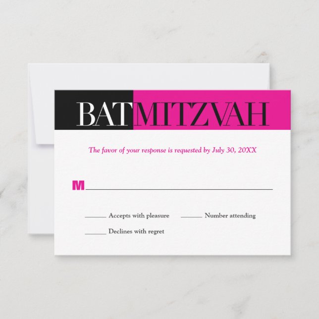 Bat Mitzvah Reply RSVP do Bloco Fúcsia Preto (Frente)
