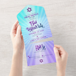 Bat Mitzvah Retro Azul Roxo Gradiente Boho Ousado